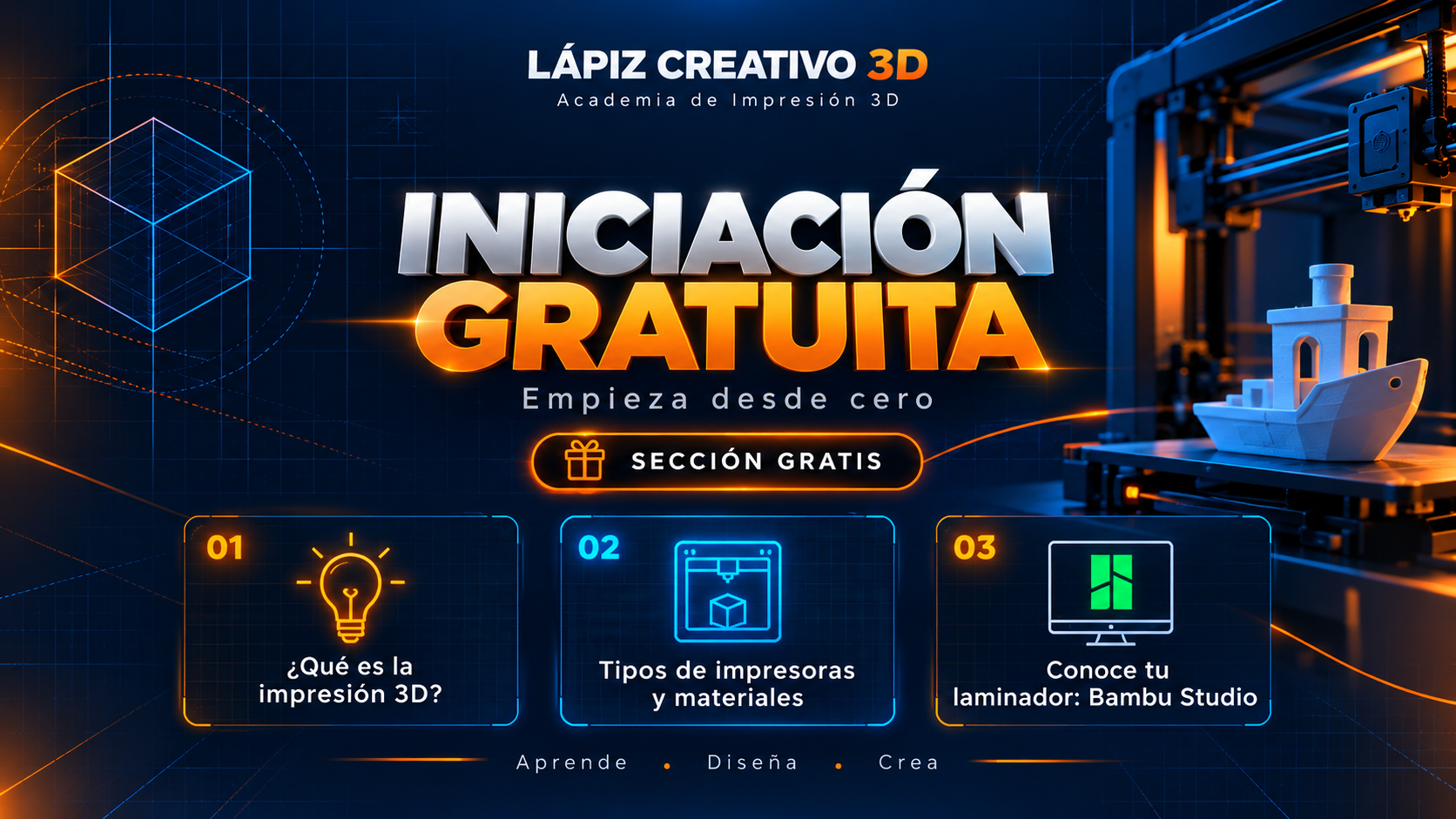 Iniciación gratuita a la impresión 3D: qué es la impresión 3D, tipos de impresoras y materiales y conoce tu laminador Bambu Studio